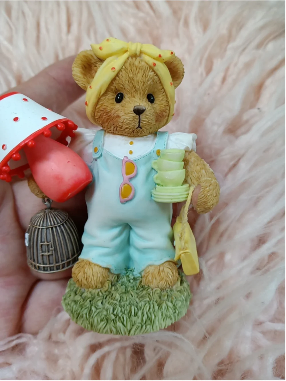 Cherished Teddies Nicole Girl Bear with Lamp, Birdcage & Purses Thrift Shopper